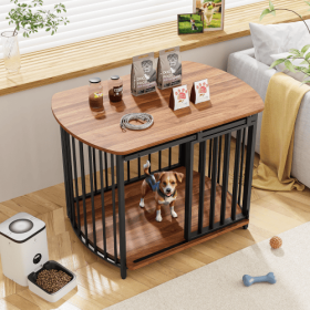 31.5 Furniture Style Dog Crate For Small And Medium Dogs, Wooden Cage Indoor Kennel Furniture, Modern Dog Crate End Table With Double-Doors (Color: Brown)